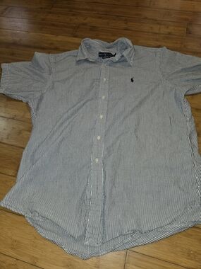 Ralph Lauren Shirt Mens XL Button Up Seersucker Blue Check Short Sleeve